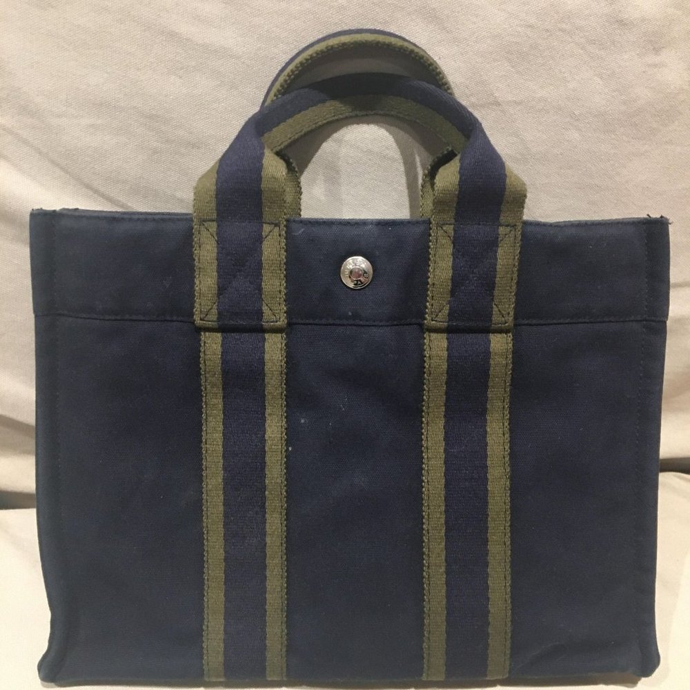 Hermes Blue Canvas Fabric Fourre Tout TPM France